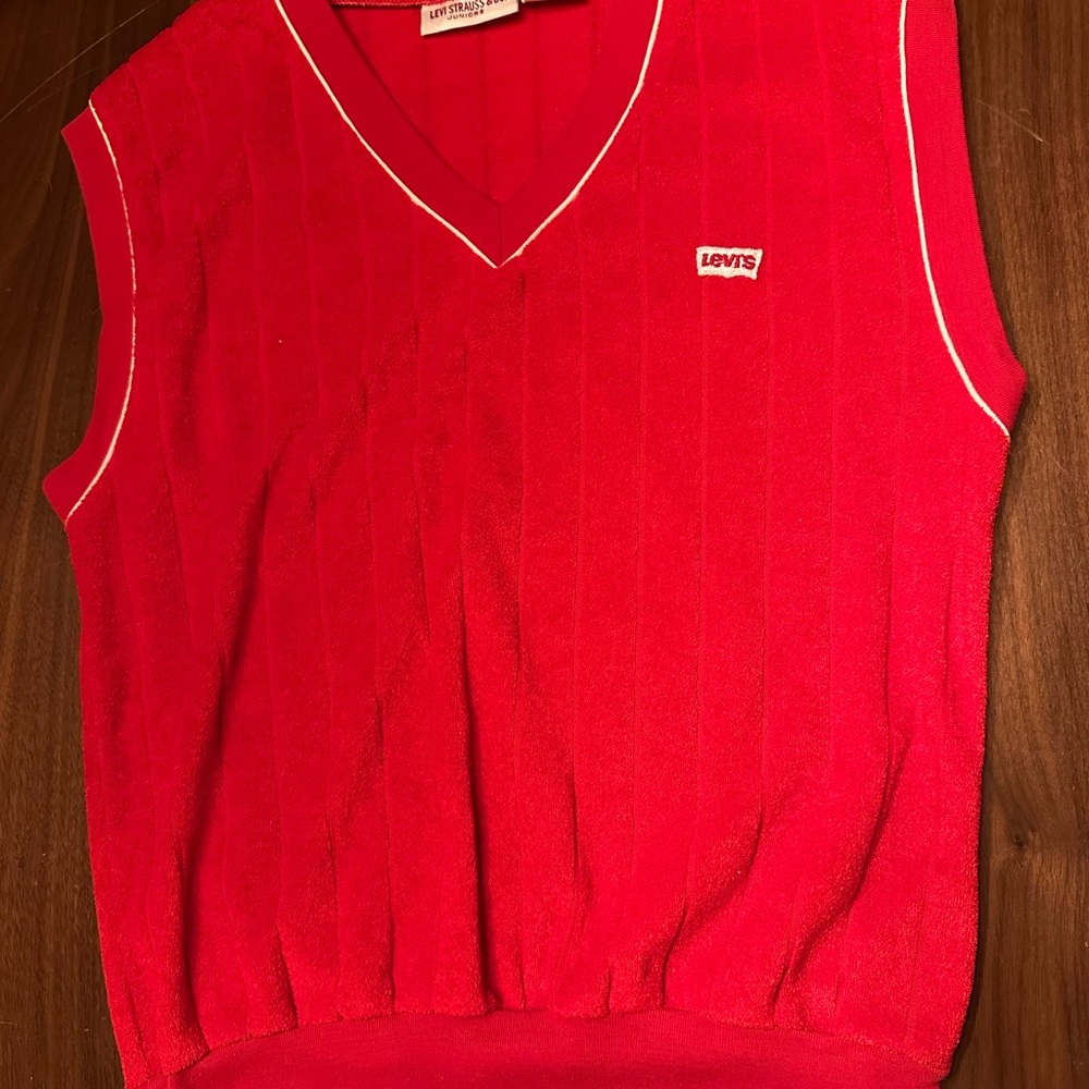 Vintage Levi's Red Sleeveless V-Neck with White Piping